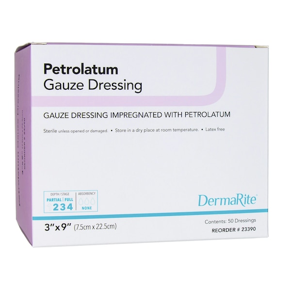 Dermarite Petrolatum Impregnated Dressing, 3 x 9 Inch, Sterile, 50PK 23390 - main
